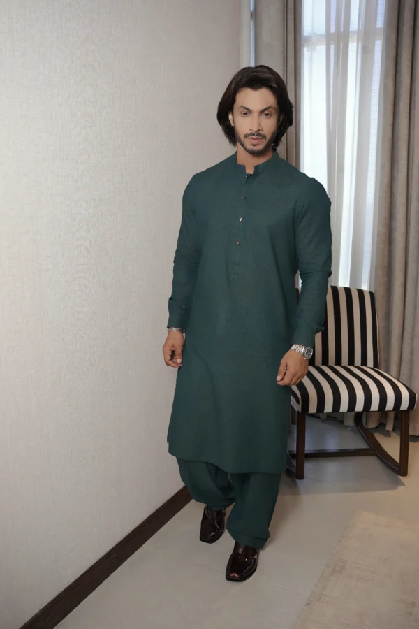 TEXTURED GREEN KAMEEZ SHALWAR 3 Green Kameez Shalwar