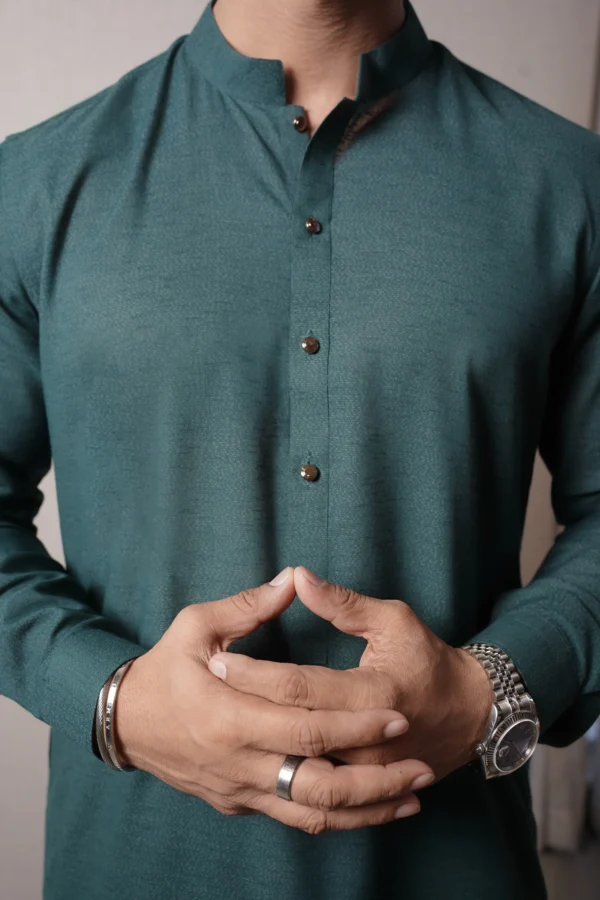 TEXTURED GREEN KAMEEZ SHALWAR 5 Green Kameez Shalwar For Men