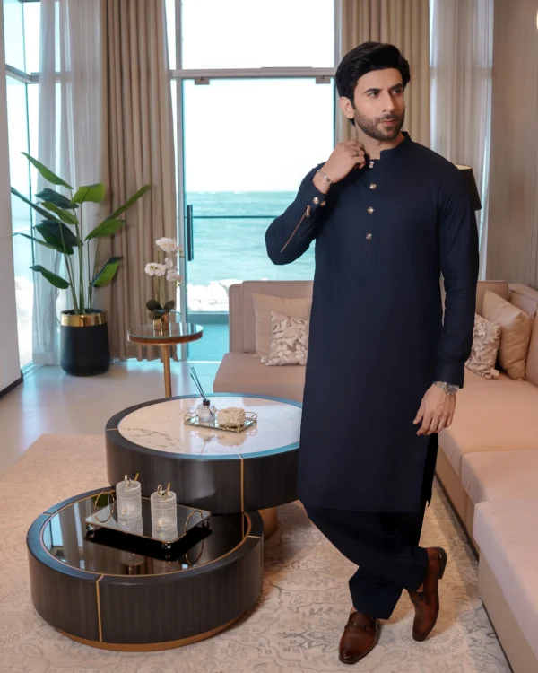 Home 10 Navy Blue Kameez Shalwar For Men
