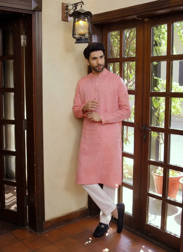 FLAMINGO PINK KURTA WITH WHITE PAJAMA 4 Pink Kurta Pajama
