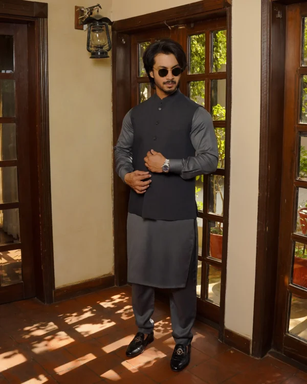Charcoal Gray Waistcoat For Men