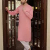 FLAMINGO PINK KURTA WITH WHITE PAJAMA 6 Pink Kurta For Men